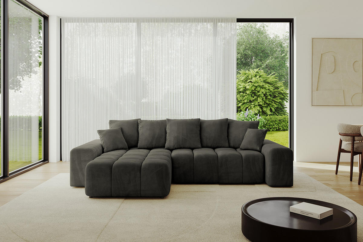 ECKSOFA Ottomane links/rechts ENIL-L 290x175x84 Schwarz Velours - Schwarz, Holzwerkstoff/Kunststoff (290/175cm) - ALTDECOR