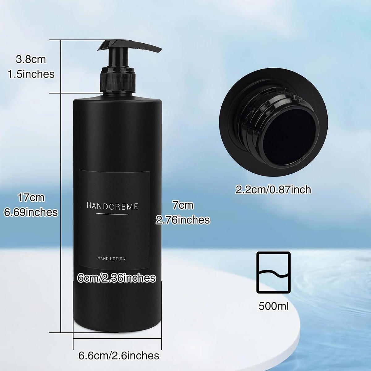 SEIFENSPENDER 3-teiliges Set 500ml Schwarz mit Etiketten - Schwarz, Kunststoff (6.6/17/6.6cm)