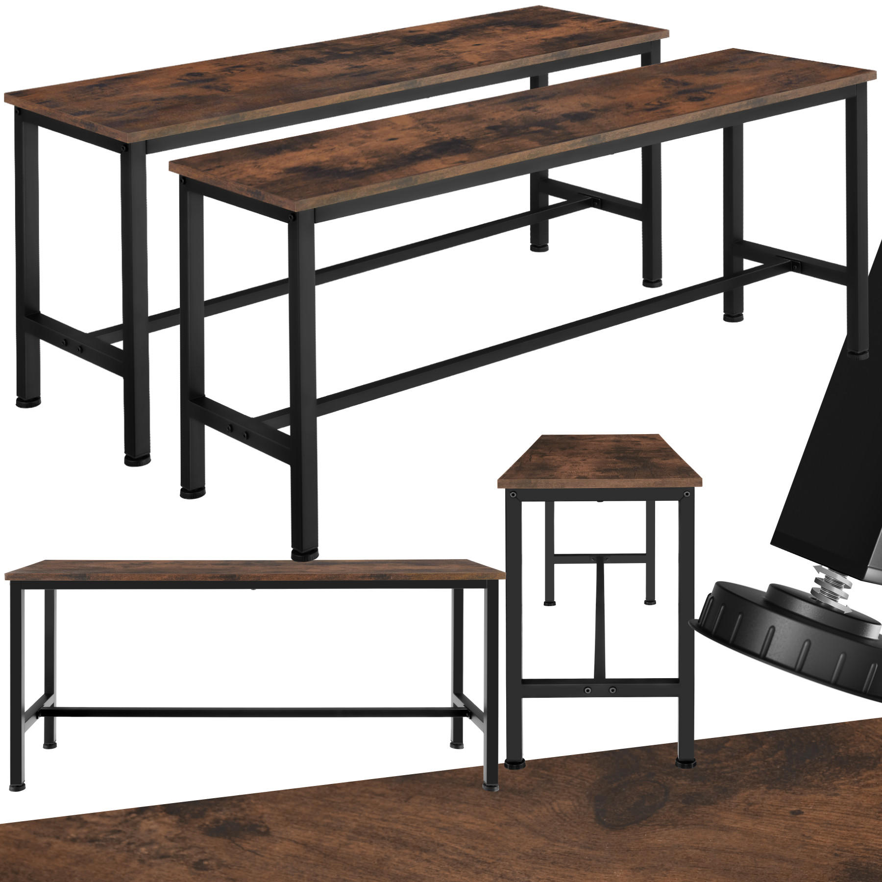 SITZBANK 2er Set Fairfield,108 x 32,5 x 50 cm,Industrial Holz dunkel, rustikal - Rostfarben, Holzwerkstoff (32.5/50/108cm) - tectake