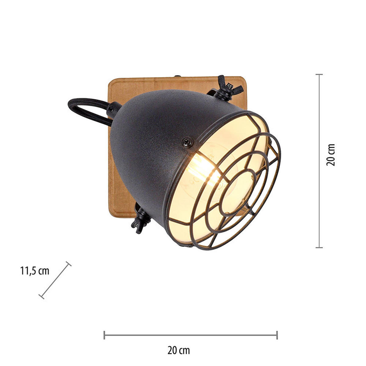 WANDLEUCHTE Holz Metall Schwarz - Schwarz, Holz (20/20/11.5cm)