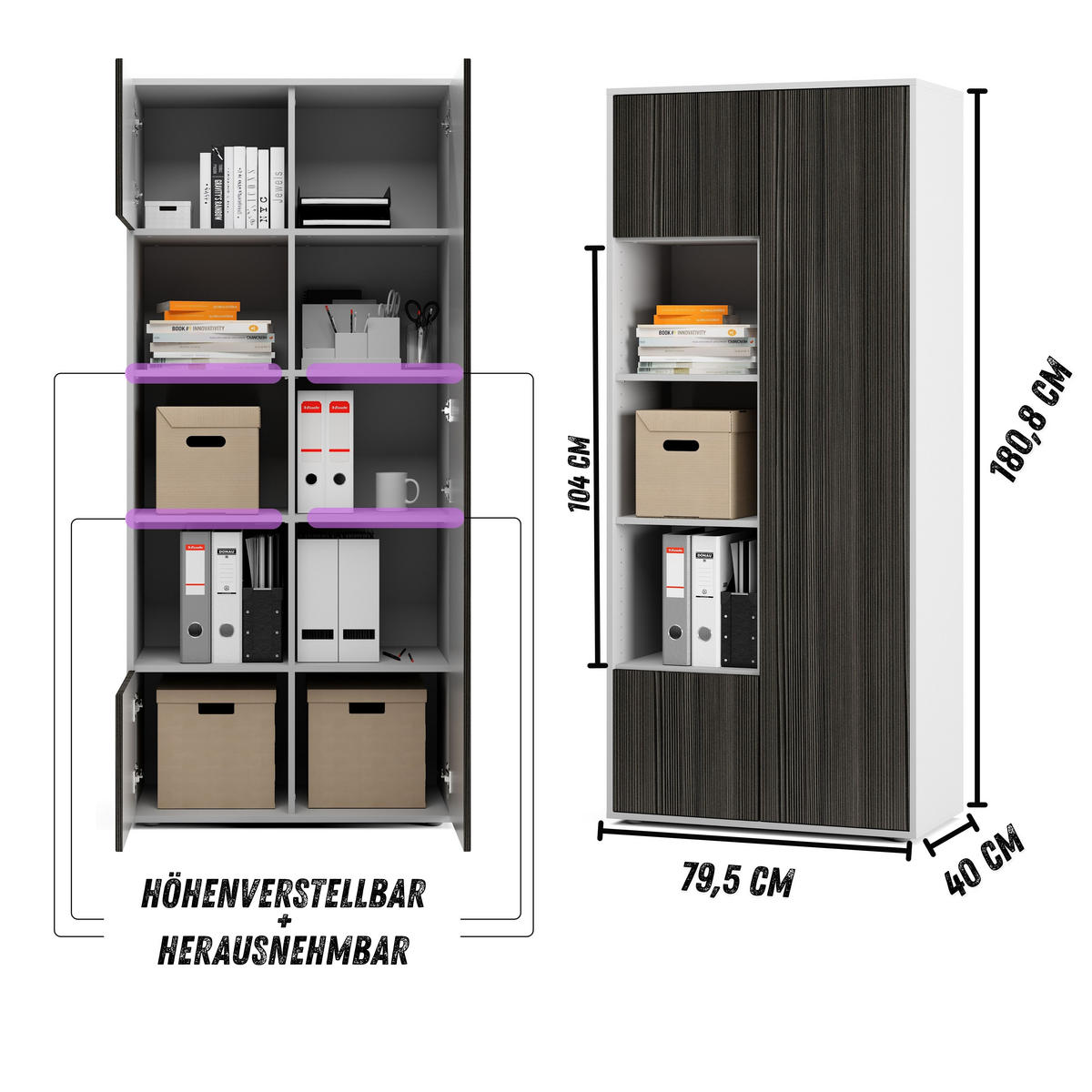 AKTENSCHRANK Amira T30 Avola Anthrazit 180/80/40 cm - Anthrazit, Holzwerkstoff (80/180/40cm) - SIMPLYFURN