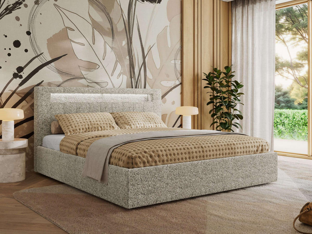 POLSTERBETT GOLD 5 CLASSIC 140/200 - Beige Strukture - Schaum-Matratze - Beige, Textil (140/200cm) - MKS