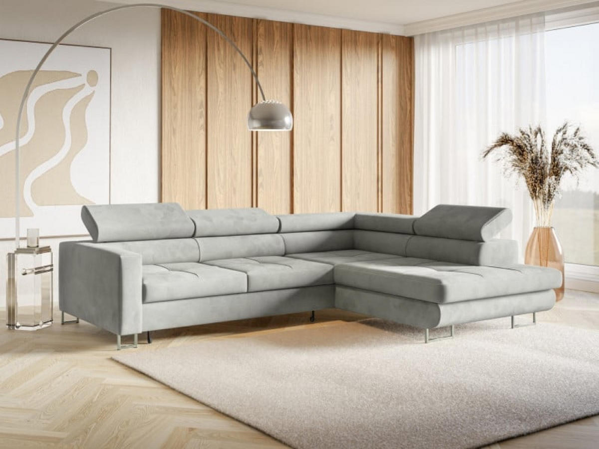 ECKSOFA Silber MERY P Ausziehbar Mit Verstellbaren Kopfstützen - Grau, Textil (250/200cm) - Sepro Meble