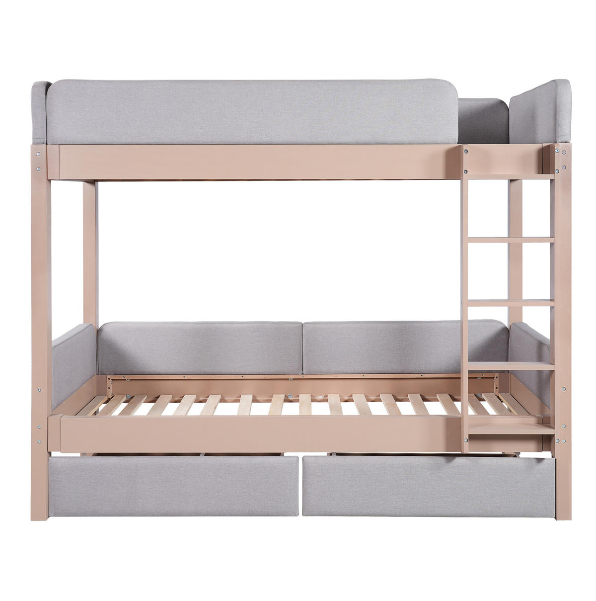 ETAGENBETT 90/200 cm grau/natur aus Kautschukholz und MDF mit Treppe und 2 Schubladen - Grau, Holz (90/200cm) - OKWISH