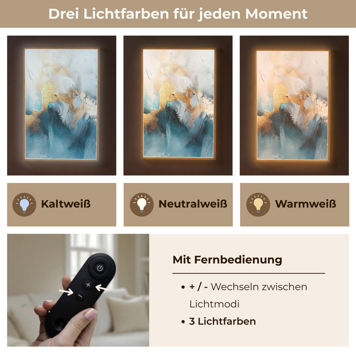 NÁSTĚNNÁ LAMPA S AKUMULÁTOREM Abstraktní - umění - zlatá - modrá 60x90 cm - tyrkysová, kompozitní dřevo (60/90/8cm) - OnlyWow