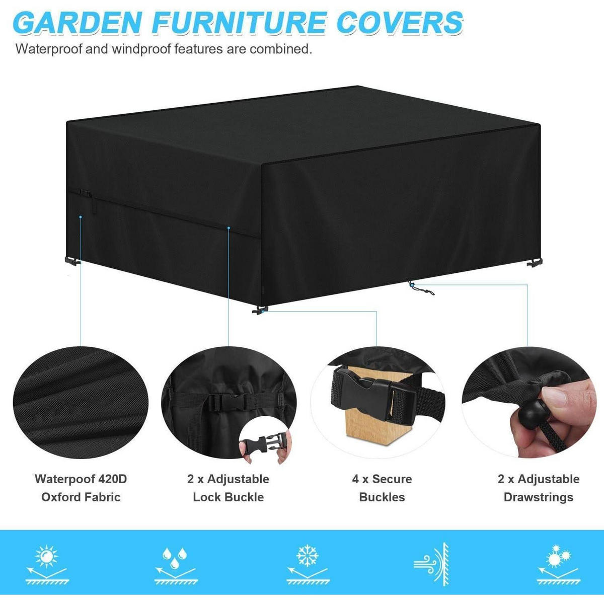 ABDECKHAUBE Gartenmöbel 220x110x75cm Schwarz - Schwarz, Textil (1/1/1cm)