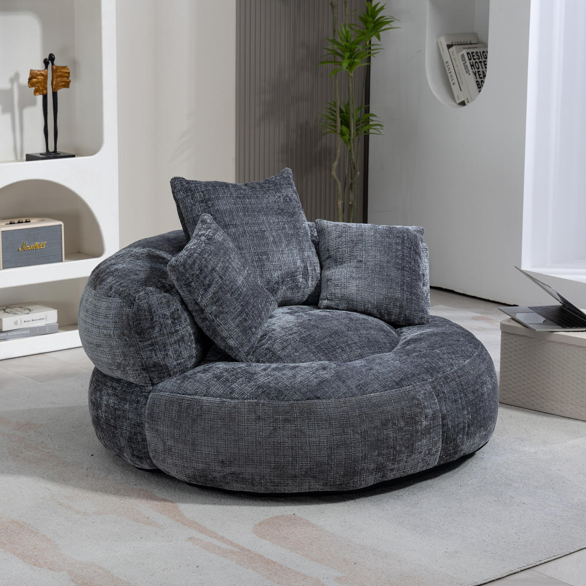SITZSACK-SESSEL 108/108/52 cm mit hoher Rückenlehne und Armlehnen aus Chenille, weich und geräumig, Grau - Grau, Textil (108/52/108cm) - Redom
