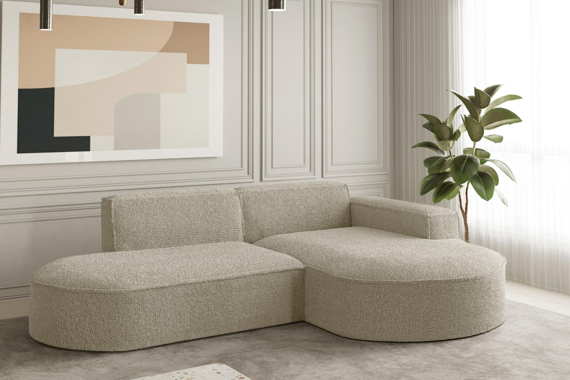 ECKSOFA Designer L-Form MODENA STUDIO Stoff Loop Beige Rechts - Beige, Holz (236/165cm) - Kaiser Möbel