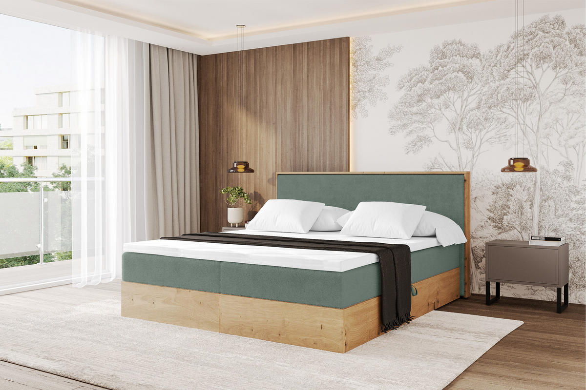 BOXBETT LOLLI9 - 140x200 - H3 Grün - Grün, Holzwerkstoff (140/200cm) - ALTDECOR