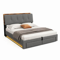 POLSTERBETT mit Bettkasten 140x200 cm Leinen Grau mit USB/Typ-C und LED - Grau, Metall (140/200cm) - Meubliv