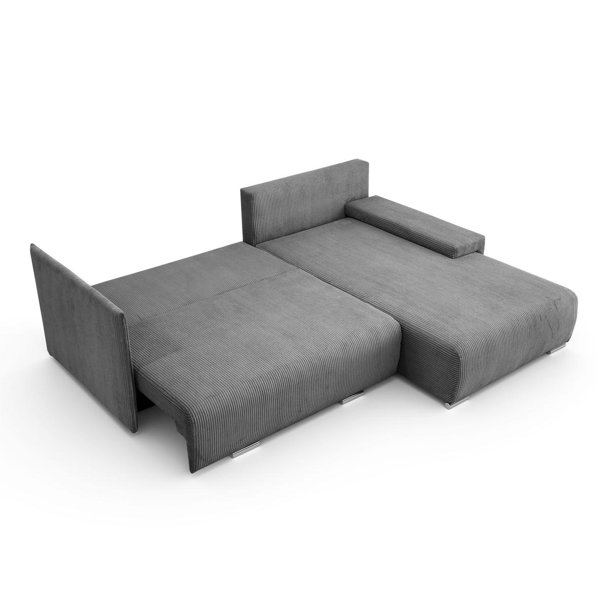 ECKSOFA L-Form Schlaffunktion Livorno Cord-Stoff Grau Rechts - Chromfarben/Schwarz, Holz/Kunststoff (246/188cm) - Kaiser Möbel