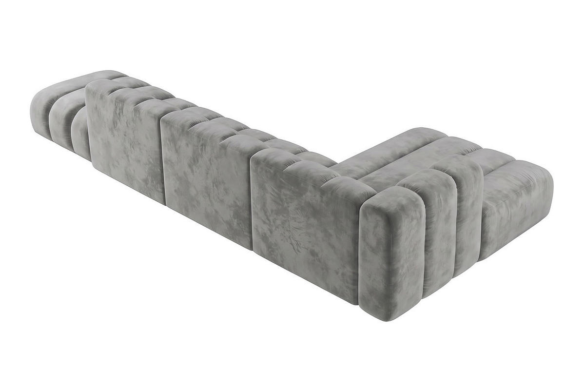 ECKSOFA Modulares In L-Form Mit Hocker, Velvet-Stoff Riviera, Grau, Rechts, GRAND - Grau, Holz (386/179cm) - Kaiser Möbel