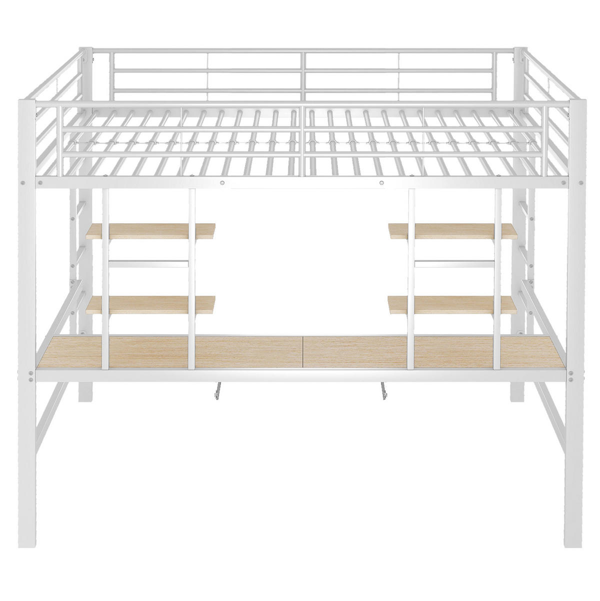 HOCHBETT 140/200 cm weiß aus Metall mit Schreibtisch und 2 Regalen - Weiß, Metall (140/200cm) - OKWISH