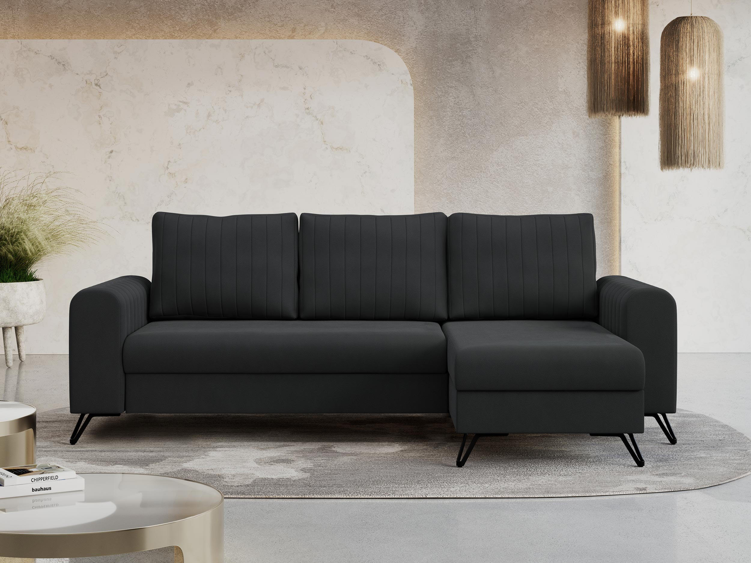 ECKSOFA Axel Samt Dunkelgrau - Dunkelgrau/Schwarz, Textil/Metall (242/140cm) - MKS