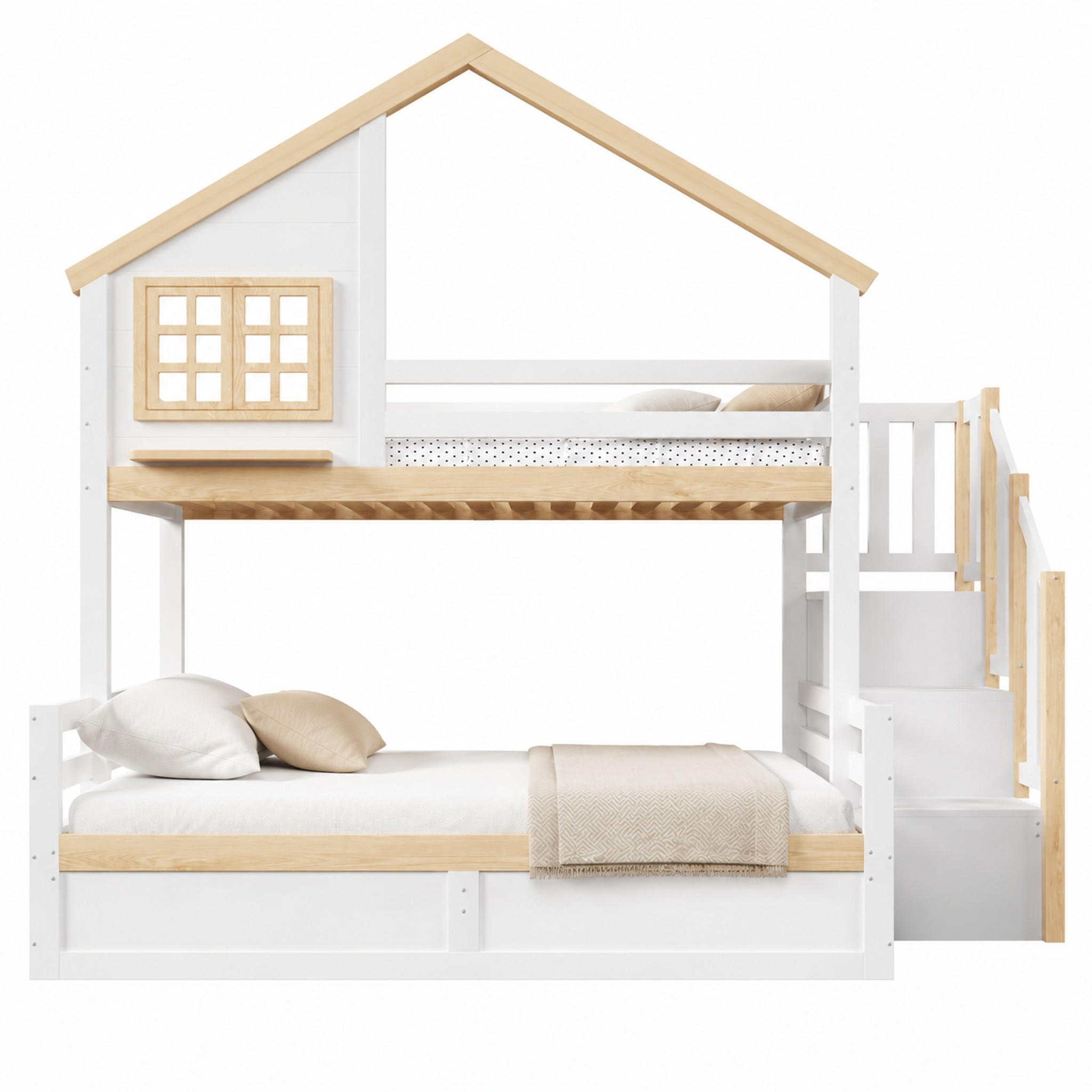 ETAGENBETT mit hydraulischem Stauraum 90x200 und 140x200 cm Weiß/Natur - Weiß, Holzwerkstoff (140/200cm) - Beauniv