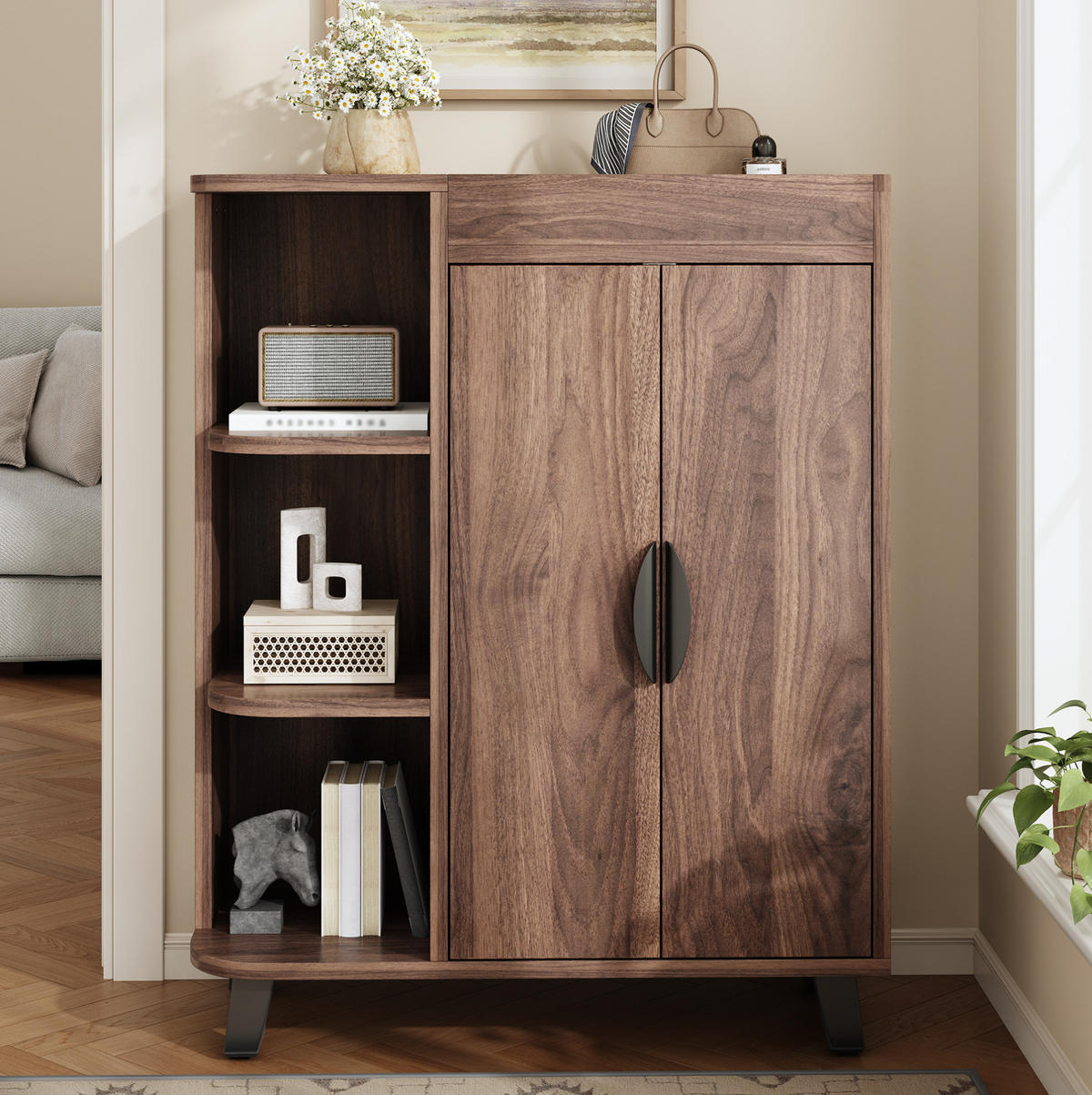 SCHUHSCHRANK schmal 80 x 32 x 99 cm Walnut mit offenen Fächern - Walnussfarben, Holzwerkstoff (32/99/80cm) - Beauniv