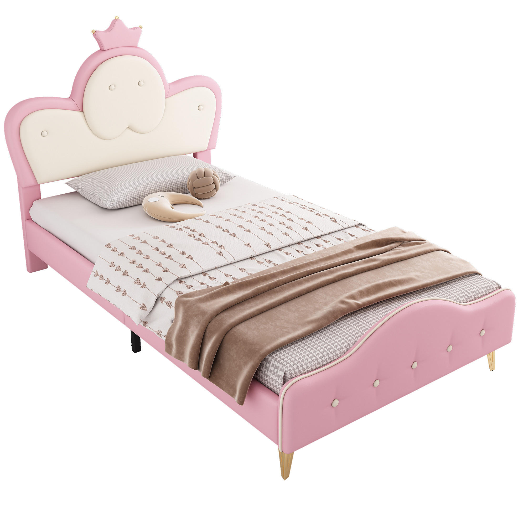 POLSTERBETT 90/200 cm Rosa/Weiß aus PU mit LED-Lichtleiste - Weiß, Kunststoff (90/200cm) - OKMYHOME
