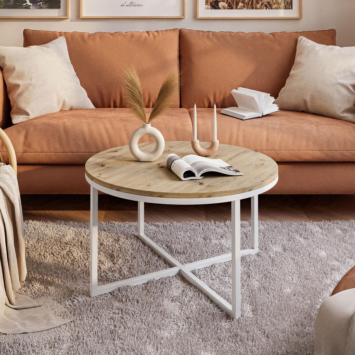 COUCHTISCH CIRI-X Eichenholz Artisan - Weiß/Eiche Artisan, Holzwerkstoff (70/70/45.6cm) - Lookway