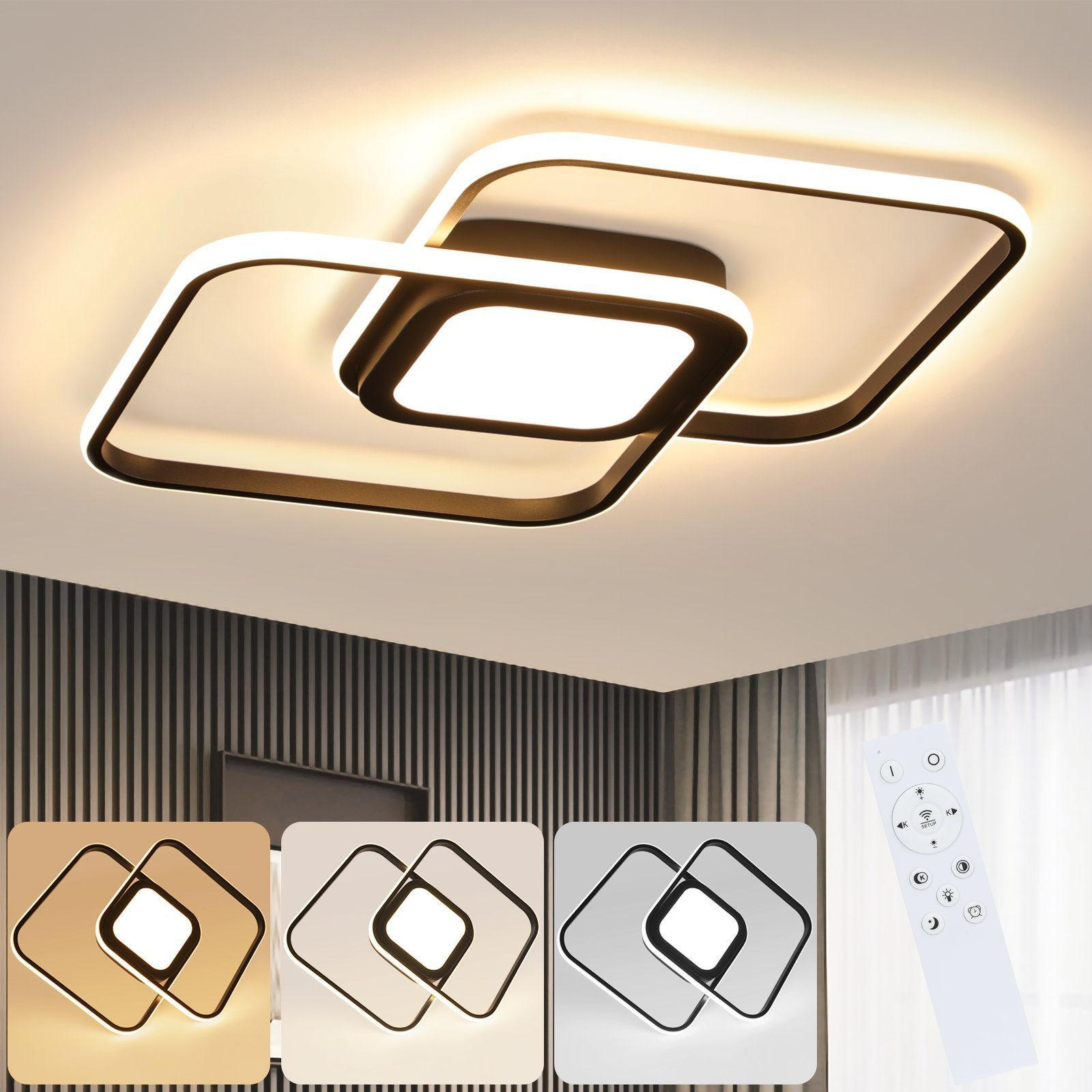 LED-DECKENLEUCHTE Carl 38.8/38.8/4.7 cm - Schwarz, Metall (38.8/38.8/4.7cm) - Nettlife