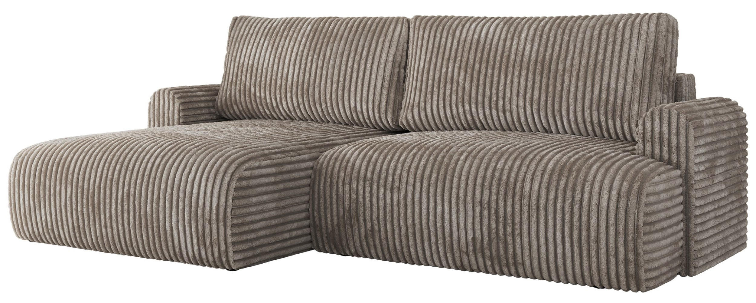 ECKSCHLAFSOFA TONO L Hellbraun Cord - links - Hellbraun/Schwarz, Kunststoff/Textil (260/150cm) - MKS
