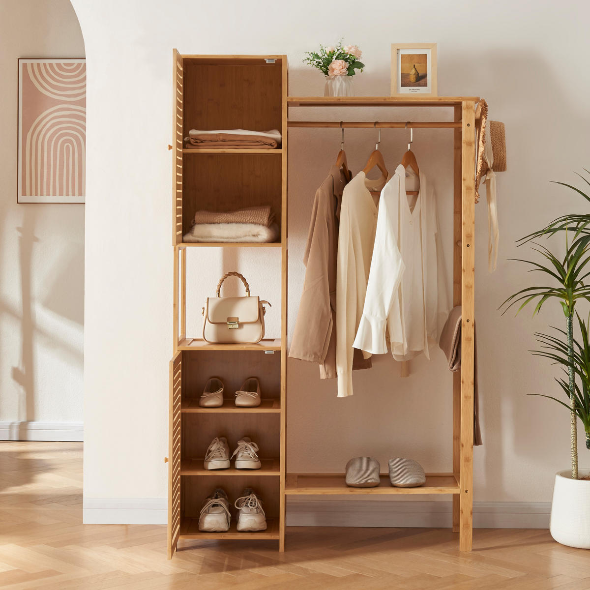 GARDEROBENSTÄNDER Oldsum - Naturfarben, Holz (99/164/29cm) - [en.casa]