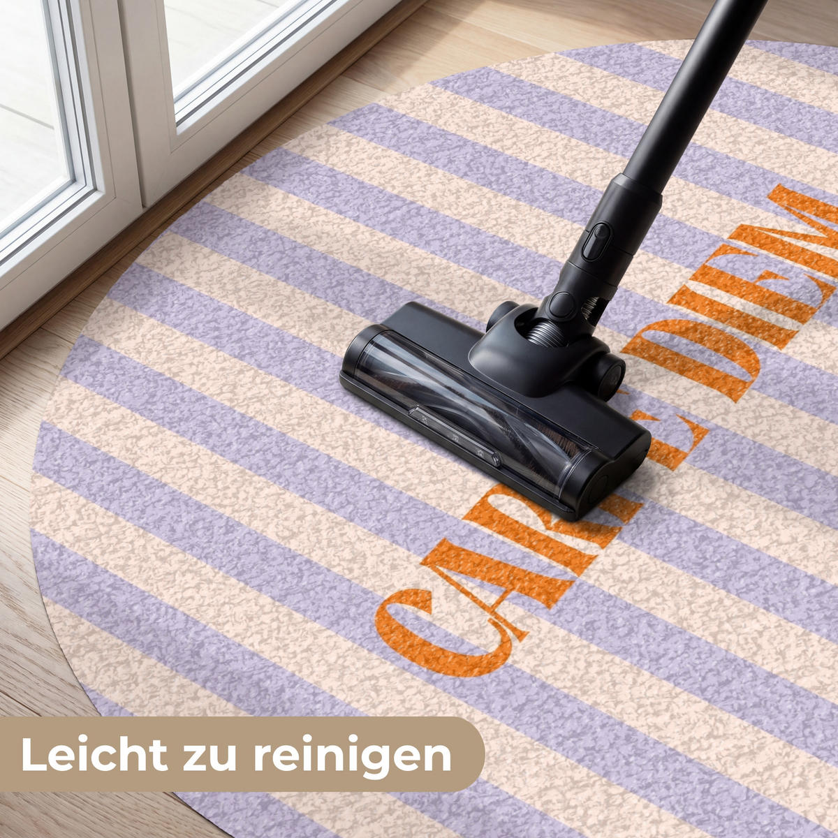 FUSSMATTE Lila – Orange – Streifen – Carpe Diem 120x120 cm - Flieder, Kunststoff (120/0.4cm) - MuchoWow