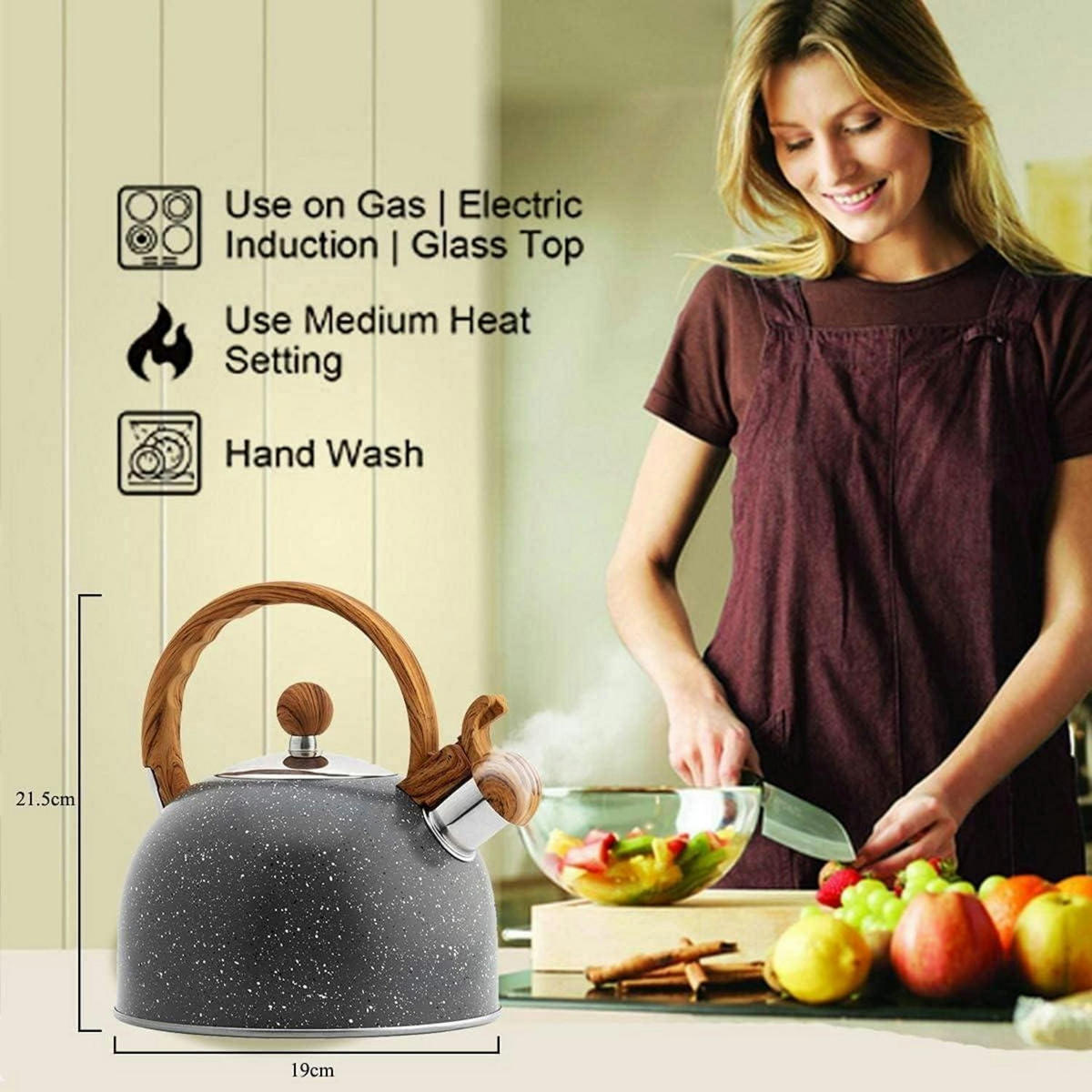 WASSERKOCHER Induktion Edelstahl 2,2L Holzmasergriff Sternen Grau - Multicolor, Metall (19/19cm)
