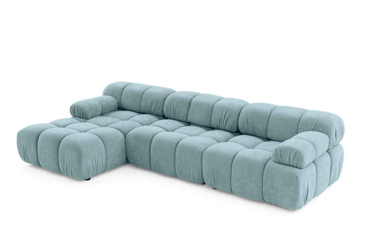 MODULARES Ecksofa MOMENTUM L, Links, Breite 282 cm, strukturierter Stoff, Hellblau - Chromfarben/Hellblau, Holz/Textil (282/155cm) - Muffo