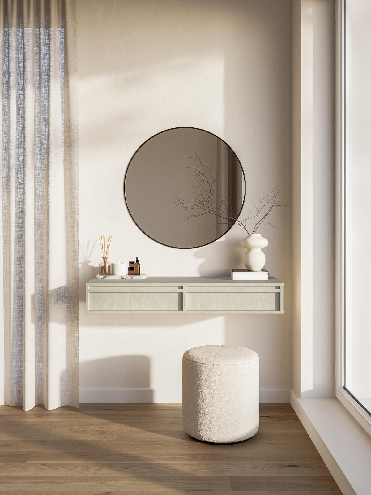 SCHMINKTISCH Evo Hellbeige 110 cm - Beige, Holzwerkstoff (110/17/38.5cm) - Selsey