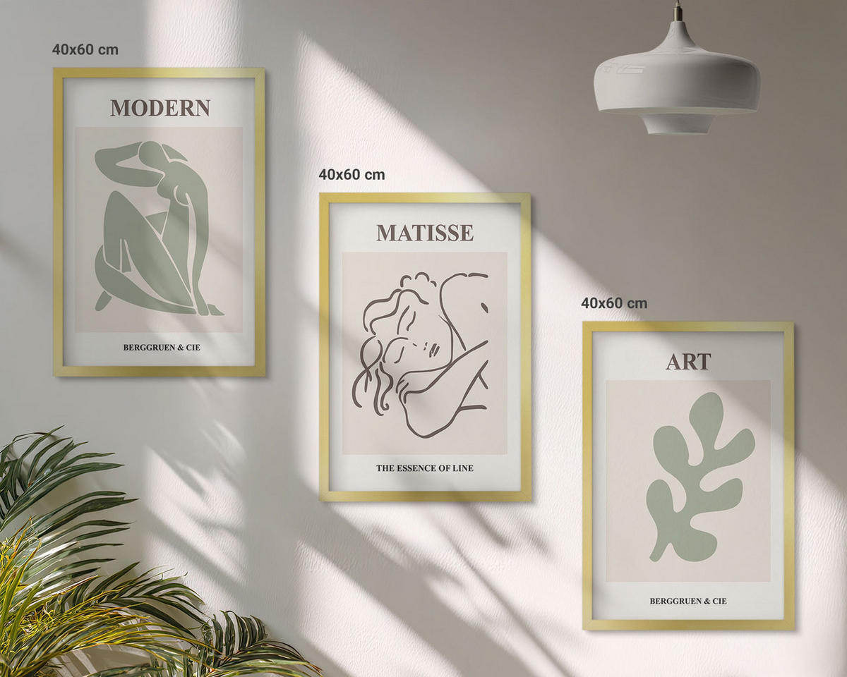 WANDBILDER 3er Set - 40x60 cm Goldrahmen - Stilvolles Design mit Pflanzenmotiven - Goldfarben, Kunststoff (40/60cm) - ArtPrintCave