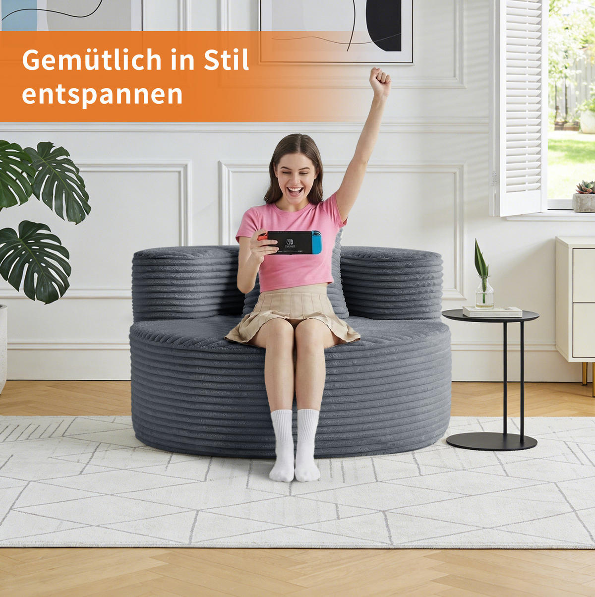 SESSEL aus Kordstoff 112 x 105 x 59 cm Dunkelgrau - Dunkelgrau, Kunststoff (105/59/112cm) - Beauniv