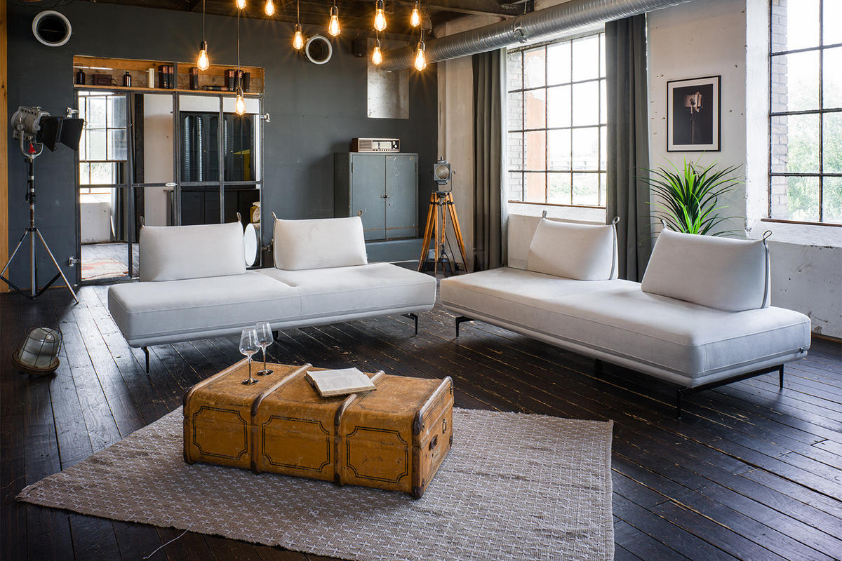 ECKSOFA CANE Cremeweiß Webstoff - Creme/Schwarz, Textil/Metall (310/210cm) - KAWOLA