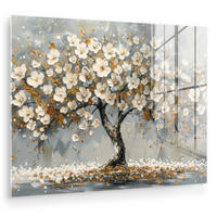 ACRYLGLASBILD Baum - Blumen - Weiß - Natur - Kunst 80x60 cm - Weiß, Glas (80/60cm) - MuchoWow