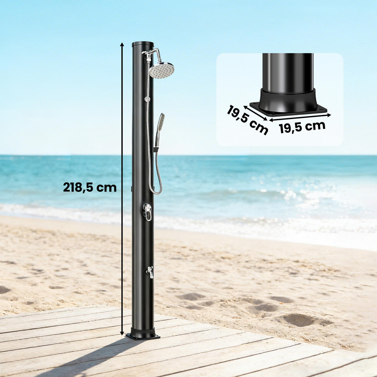 SOLARDUSCHE ABS Edelstahl Schwarz - Schwarz, Kunststoff (19.5/218.5/19.5cm) - Outsunny