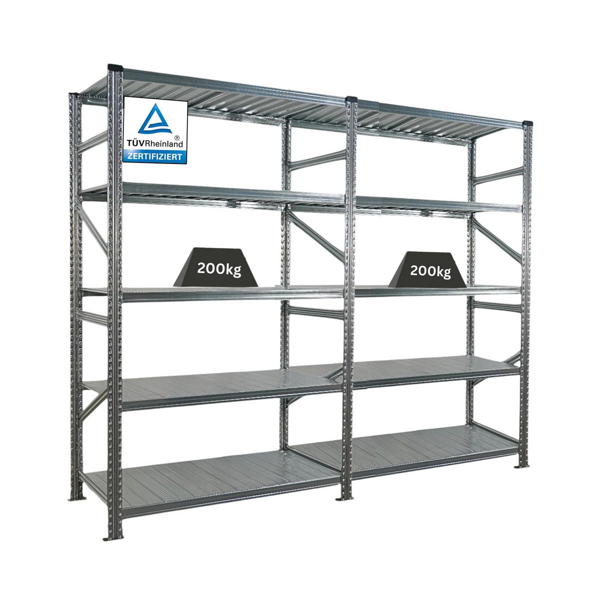 FACHBODENREGAL Proximo 200x240x60cm 5 Ebenen Fachlast 200 kg Beidseitig nutzbar Verzinkt - Silberfarben, Metall (240/200/60cm) - PROREGAL