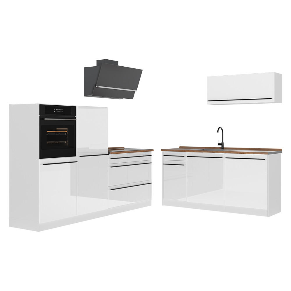 KUCHYŇSKÝ KOUT R-Line, Bílá vysoký lesk/Bílá, 220 cm pracovná doska Dub Goldkraft - bílá/vysoce lesklá bílá, kompozitní dřevo (220/143/60cm) - Vicco