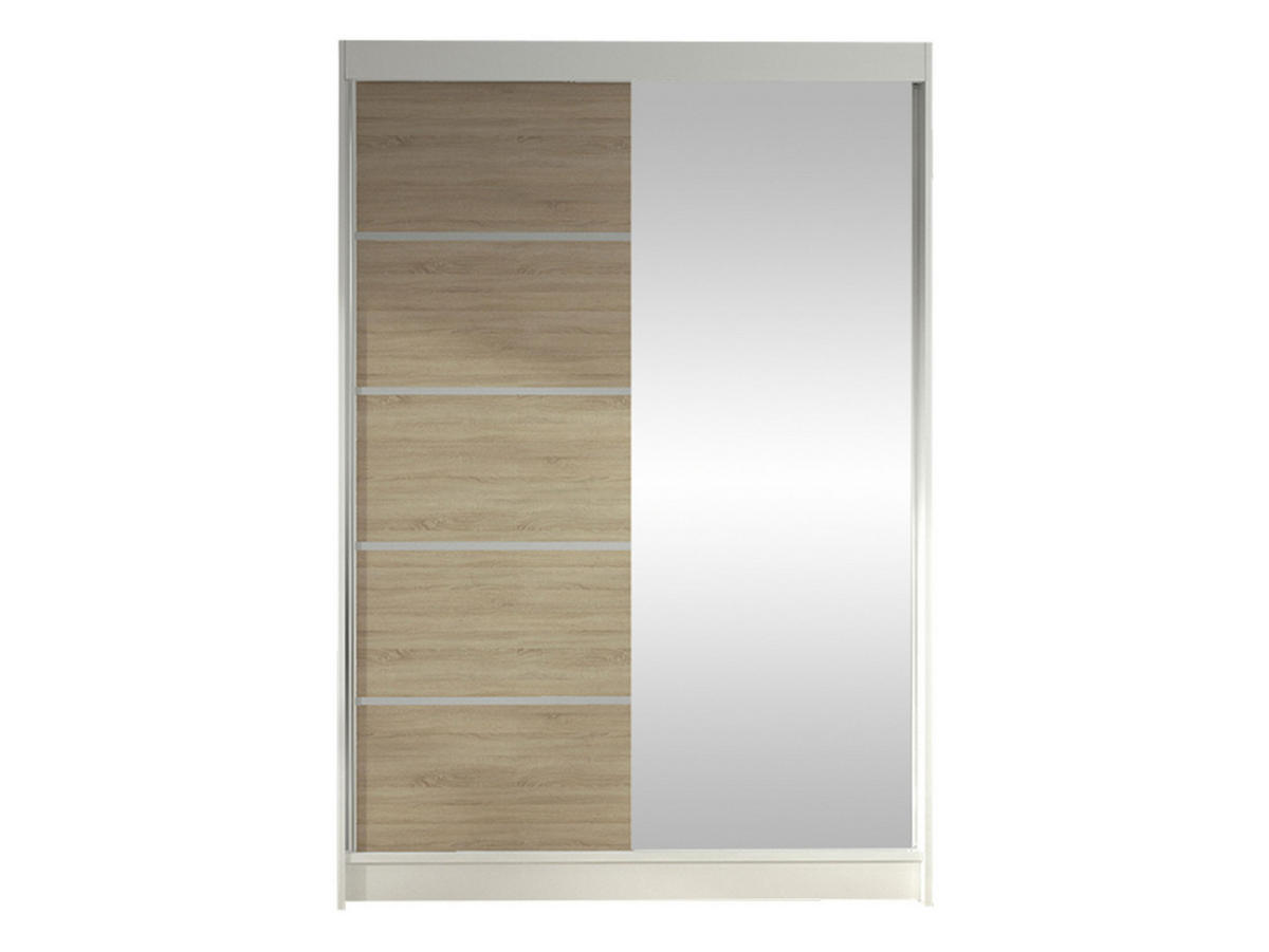 SCHWEBETÜRENSCHRANK Lino III - Weiß/Sonoma Eiche, Holzwerkstoff/Metall (120/200/58cm) - MIRJAN24