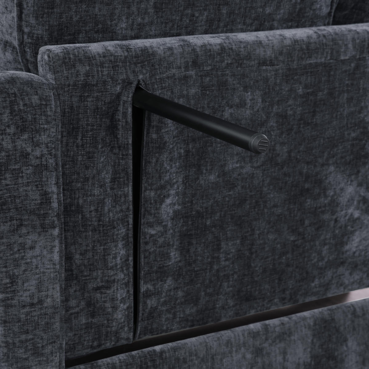SOFA Chenille Schwarz mit Hocker und Stauraum - Schwarz, Holzwerkstoff/Kunststoff (132/93/129cm) - WISHDOR