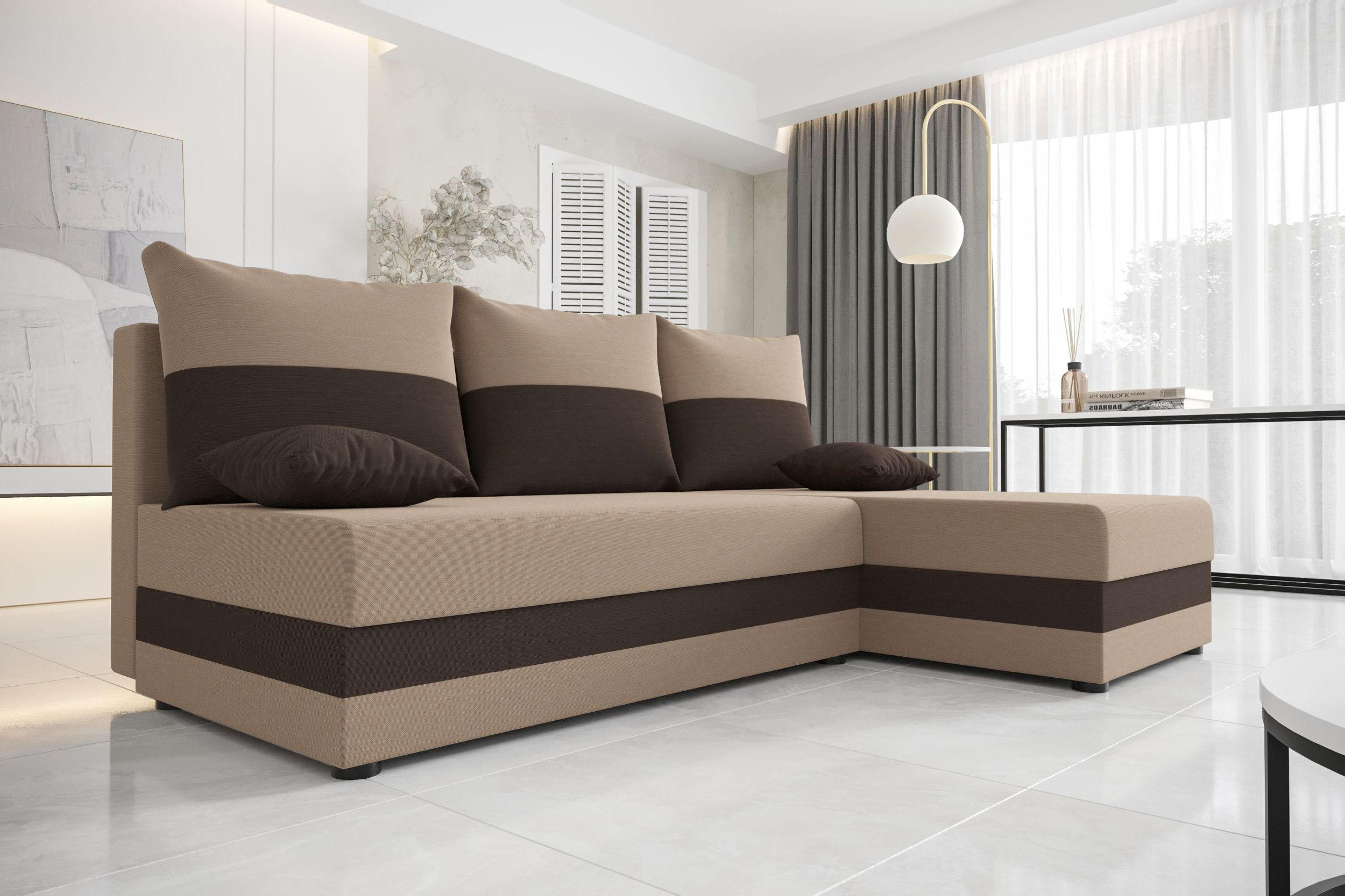 ECKSOFA HEWLET L Rainbow 05+41 Rechts mit Schlaffunktion - Braun, Textil (200/140cm) - Bedante