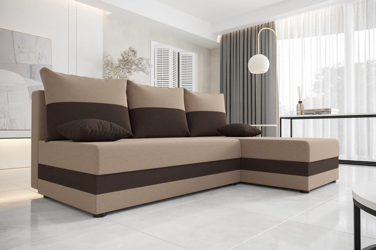 ECKSOFA HEWLET L Rainbow 05+41 Rechts mit Schlaffunktion - Braun, Textil (200/140cm) - Bedante