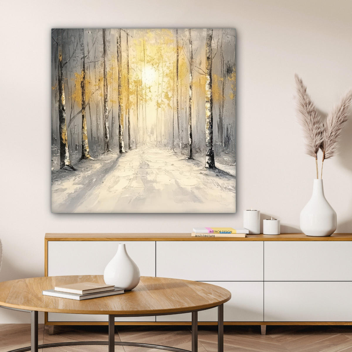 LEINWANDBILD Winter - Abstrakt - Schnee - Natur - Sonne 90x90 cm - Grau, Textil (90/90cm) - MuchoWow