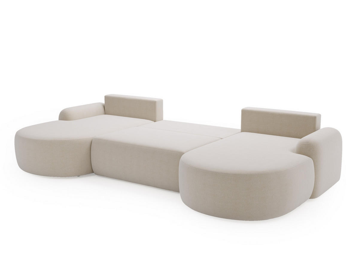 WOHNLANDSCHAFT Cloudy Creme, mit abgerundeten Seiten und Kissen - Creme, Holzwerkstoff (377/92/177cm) - Bettso