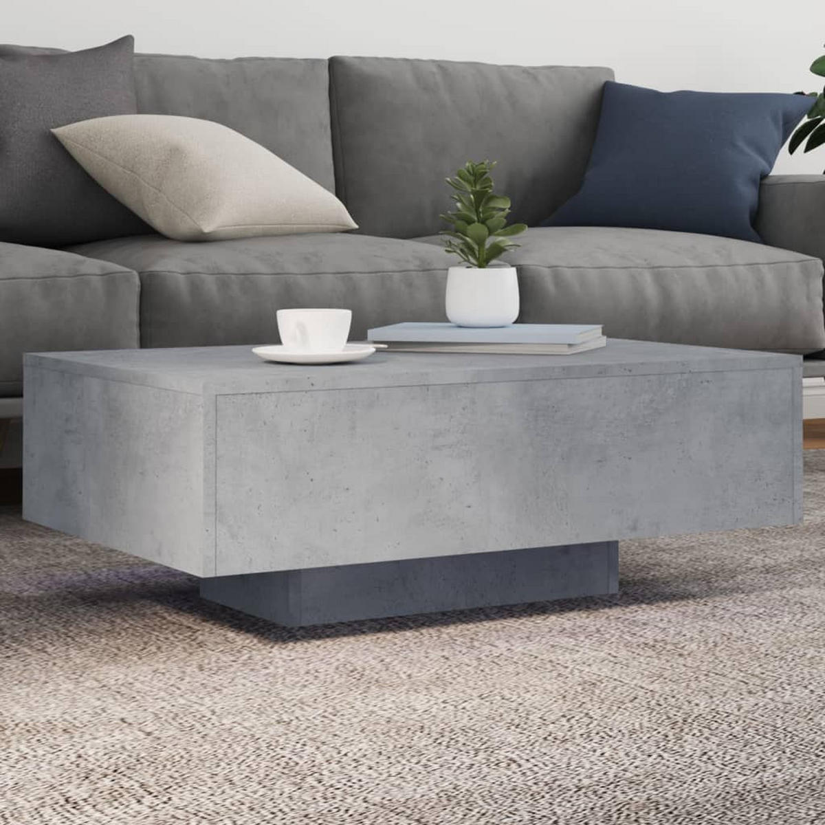 COUCHTISCH Mit Led-Leuchten Betongrau 85/55/31 Cm - Grau, Holzwerkstoff (85/55/31cm) - vidaXL