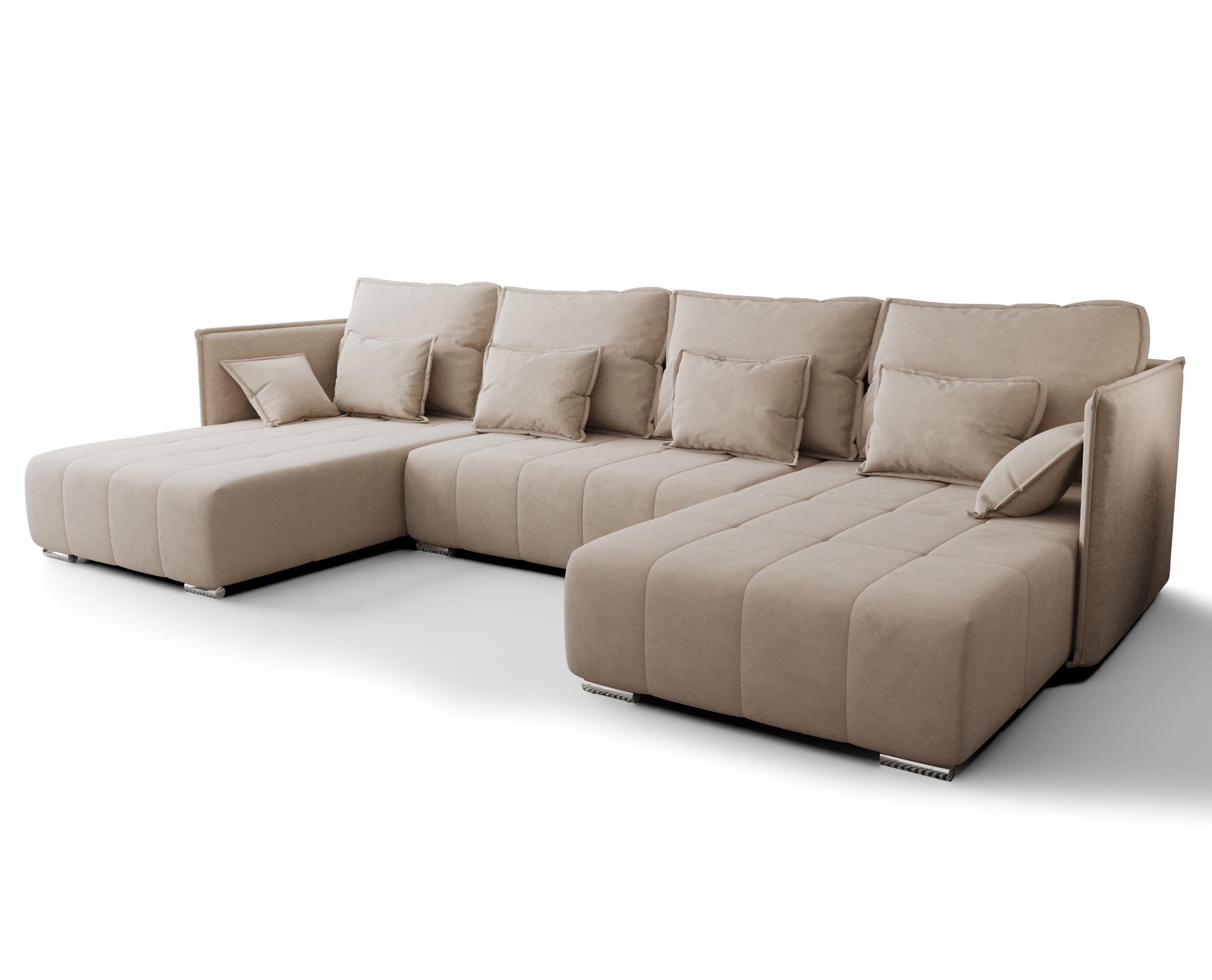 WOHNLANDSCHAFT Florinna Beige 345/182/87 cm mit Schlaffunktion - Chromfarben/Beige, Textil/Metall (345/87/182cm) - AX Living