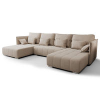 WOHNLANDSCHAFT Florinna Beige 345/182/87 cm mit Schlaffunktion - Chromfarben/Beige, Textil/Metall (345/87/182cm) - AX Living