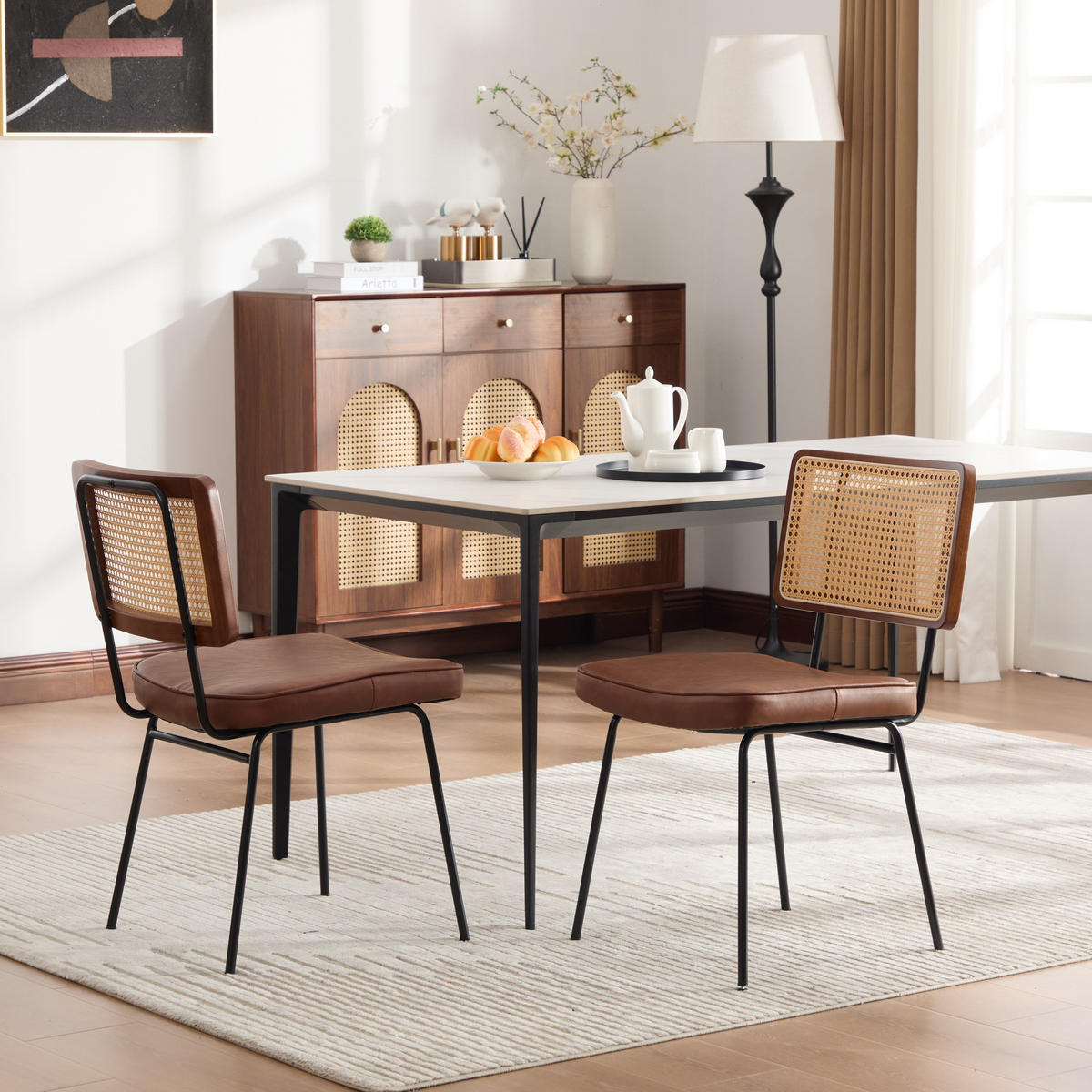 STUHL-SET DE-36881 2 Stück mit PU-Leder und Rattan-Optik Braun - Braun, Metall (58/82/47cm) - ComfortXL