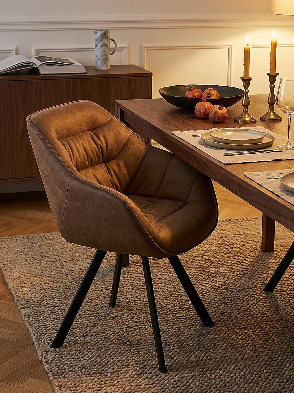 ESSZIMMERSTUHL Samtbezug mit Metallgestell Modern gepolstert, Beige - Beige/Schwarz, Textil/Metall (64/85/60cm) - KADIMA DESIGN