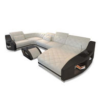 WOHNLANDSCHAFT Stoff Sofa Swing U Form Elfenbein Schwarz Strukturstoff - Creme, Kunststoff (404/90/220cm)
