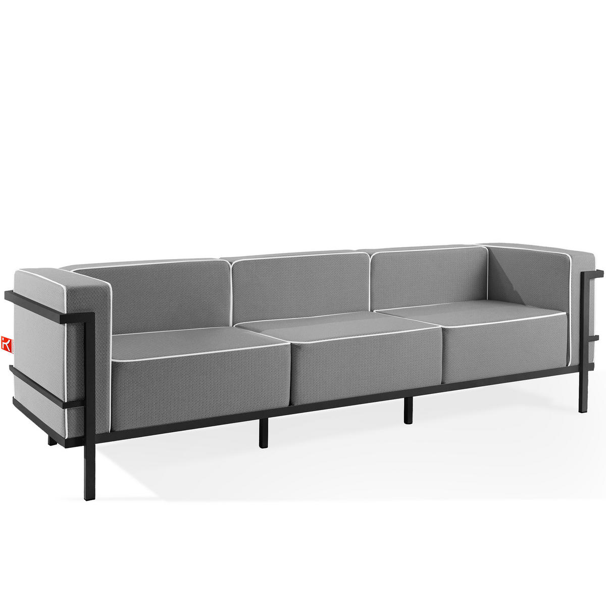 GARTENSOFA TRIGLO 3-Personen, Stahlrahmen, Modern, Dunkelgrau - Dunkelgrau/Schwarz, Textil/Metall (229/70/69cm) - KONSIMO®