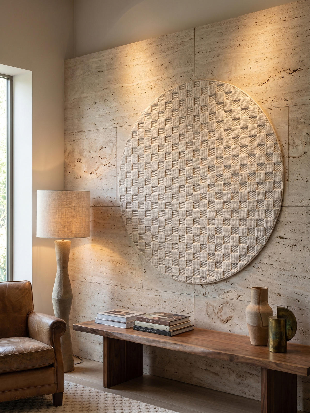 TEPPICH Flachgewebe LANGAU in Creme, mit Schachbrettmuster, Ø 80 cm - Creme, Textil (80/80cm) - KADIMA DESIGN